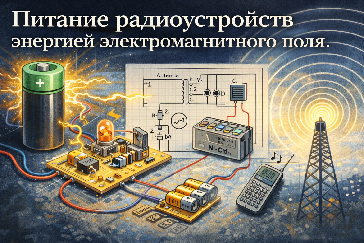 Питание радиоустройств энергией электромагнитного поля.